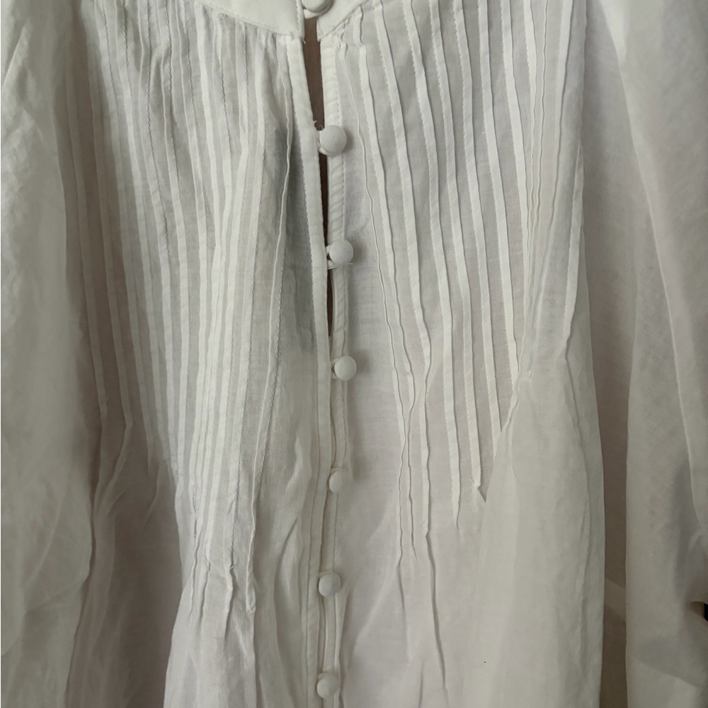 3X Universal  Thread White Eyelet Pintuck Button-Up Blouse puff elbow sleeve - Picture 3 of 8